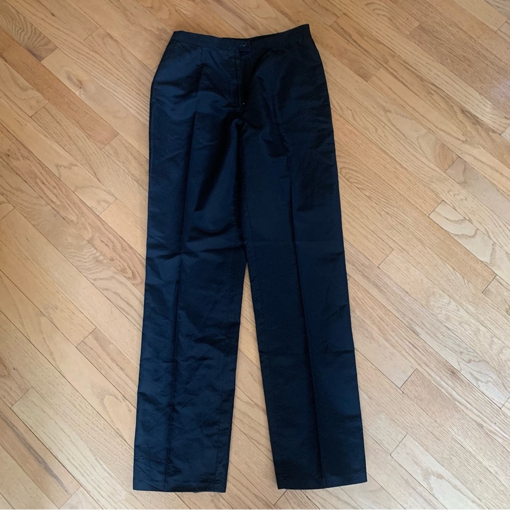 Italian Silk / Cotton, Classic Black Straight Leg Trousers with Timeless Appeal
